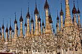 Rows of stupas in the Kakku (Kekku) Pagoda complex. The complex was kept hidden from the rest of the world until 2002 when it was opened to foreigners. Shan State, Burma (Myanmar).